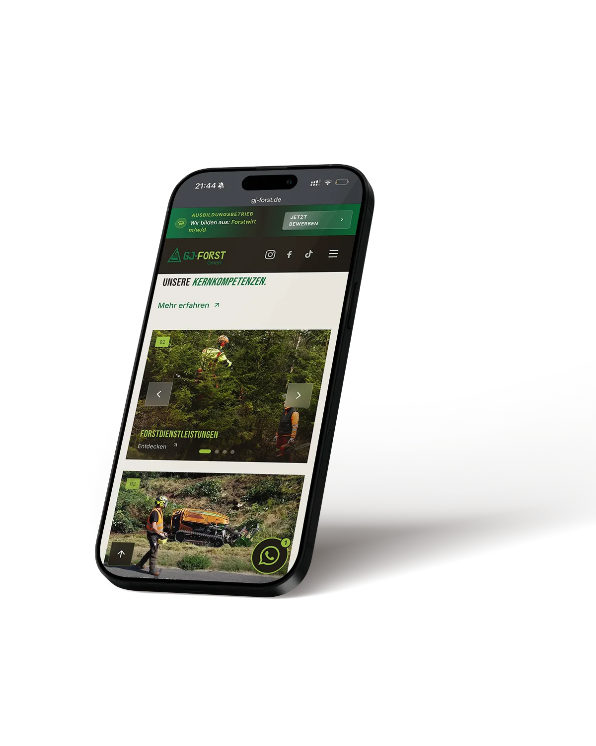 Mobile-Mockup der GJ Forst Website